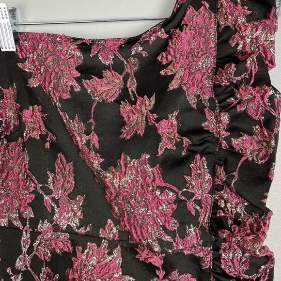 NEW FOR LOVE & LEMONS REVOLVE METALLIC FLORAL JACQUARD ONE-SHOULDER MINI DRESS - Picture 3 of 8